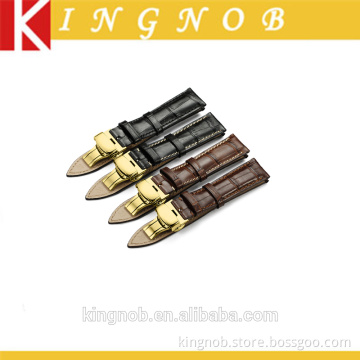 18 to 22mm Stainless Steel Gold Deployment Clasp Calf Leather Watch Band Strap